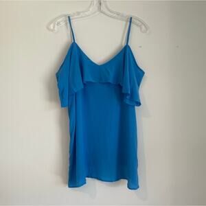 NWOT Chaser Spaghetti Strap Flutter Sleeve Off-Shoulder Top, Blue, Women's Med